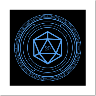 Minimalist Geometric Polyhedral D20 Dice Blue Tabletop Roleplaying RPG Gaming Addict Posters and Art